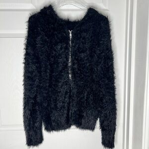 RtA Plush Super Soft Hooded Zipped Sweater Black Sz S